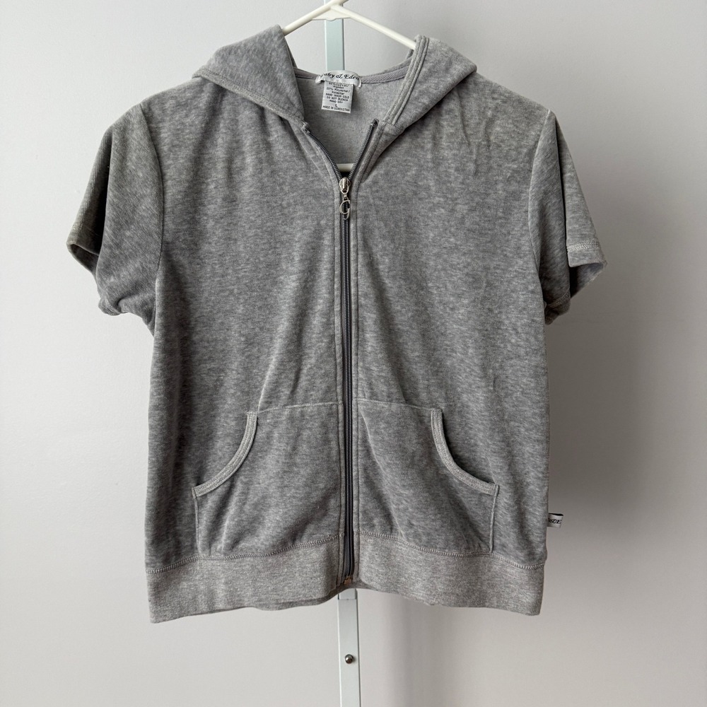 Gaby & Eden L Gray Hoodie Velour Zip  Athleisure‎ Jacket Activewear Workout